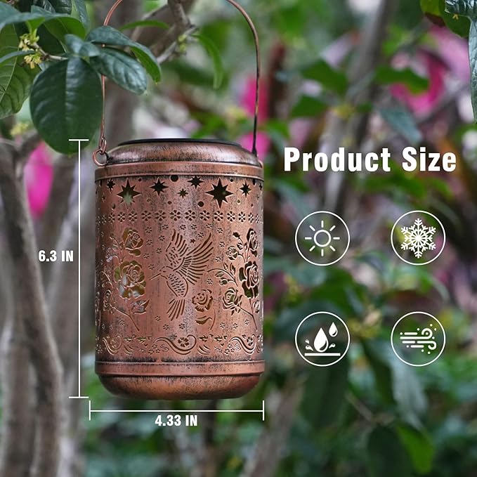 Solar Hummingbird Lanterns Outdoor Waterproof Birthday Gifts for Women Mom Grandma Garden Decor Hanging Solar Lights Metal Decoration Outside for Yard, Patio,Backyard,Porch