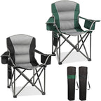 Northroad 2 Pack Oversized Camping Chair, Padded Portable Chairs Heavy Duty Camping Folding Chairs w/Cooler Bag & Cup Holder, Support 400 LBS for Outdoor, Fishing & Garden (Black & Green)