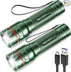 Rechargeable Flashlights High Lumens, G1000 Super Bright Flash Light 2 Pack, Small Zoomable LED Flashlight with 3 Lighting Modes, Portable Flashlight for Camping Essentials (Battery Included)-Green