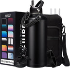 87oz 128oz Insulated Water Bottles - Keep Cold-48h Hot-24h Gallon Water Bottle with Straw, Vacuum Stainless Steel Water Flask Leak Proof, Metal Large Water Jug with Carrier Sleeve, Paracord Handle
