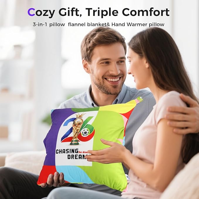 3 in 1 Travel Pillow Blanket Set with Removable Flannel Blanket Throw,Hand Warmer Pockets,Pillow (Color3, 50in*60in)