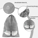 12 Pack Large Shoe Bags for Packing with Clear Window, Dustproof Drawstring Travel Shoe Storage Bags for Men & Women, Gray