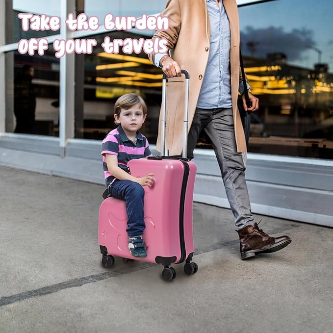 Kids Ride On Suitcase with Wheels, Scooter Luggage for Toddlers Travel, Durable Children's Suitcase for Boys & Girls Ages 2-15 Years Pink