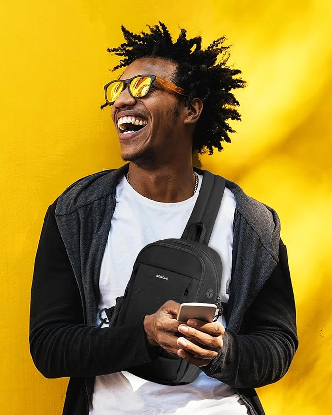 ECOHUB Crossbody Bags for Women Men, Anti-Theft RFID Blocking Roomy Sling Backpack with Sturdy SBS Zippers Water Resistant Chest Shoulder Bag Daypack with 9 Pockets Travel Work Hiking, Black