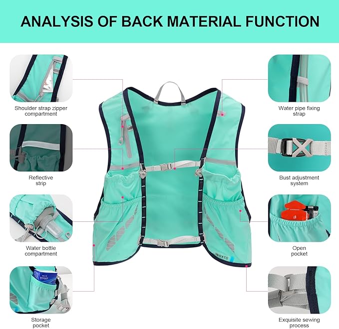 INOXTO Running Hydration Vest Backpack,Lightweight Insulated Pack with 1.5L Water Bladder Bag Daypack for Hiking Trail Running Cycling Race Marathon for Women Men
