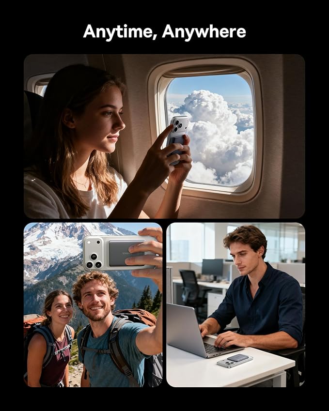 Baseus Picogo Power Bank, Smallest Qi2 Certified 15W MagSafe Portable Charger, 0.5" Ultra Slim 5000mAh Magnetic Battery Pack with Stand, Alloy Wireless Charger for iPhone 17 Pro Max/17 Air/16 Series