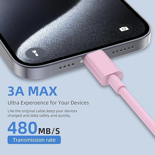 2Pack 3FT USB A to USBC Cable for iPhone 17 16 15 Charger Cord, for Apple 17 16 15/Pro/Pro Max/Plus Type C Cord, for iPad Pro 12.9/11, Air 5th/4th Gen, Car Carplay Charging Cable for Android(Pink)