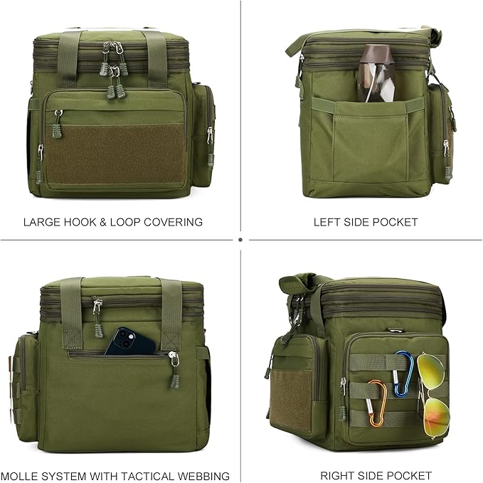 Large Tactical Lunch Box for Men, Insulated Lunch Bag Adult, Thermal Lunchbox Leakproof Waterproof Cooler Bag, Dual Compartment Lunch tote, Large Lunch Pail for Office Camping (Green)24L
