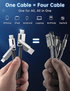 [One is Enough] 4-in-1 Compatible with USB C to Lightning Cable, 45W High-Speed Charging & Fast Data Transfer,CarPlay & Android Auto Support Multi Charger Cord Combo for iPhone/Samsung/iPad,10FT
