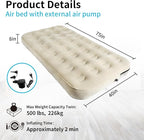 Twin Air Mattress with Fast Inflating Pump, Blow up Mattress of Wave Flocked Top, Durable Air Bed for Home, Camping & Guests 8in Bed Height – 500lb Weight Capacity