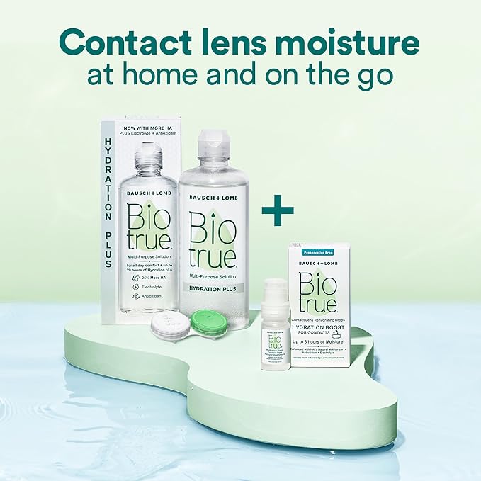 Biotrue Hydration Plus Contact Lens Solution, Multi-Purpose Solution for Soft Contact Lenses, Lens Case Included, 10 FL OZ (Pack of 2)