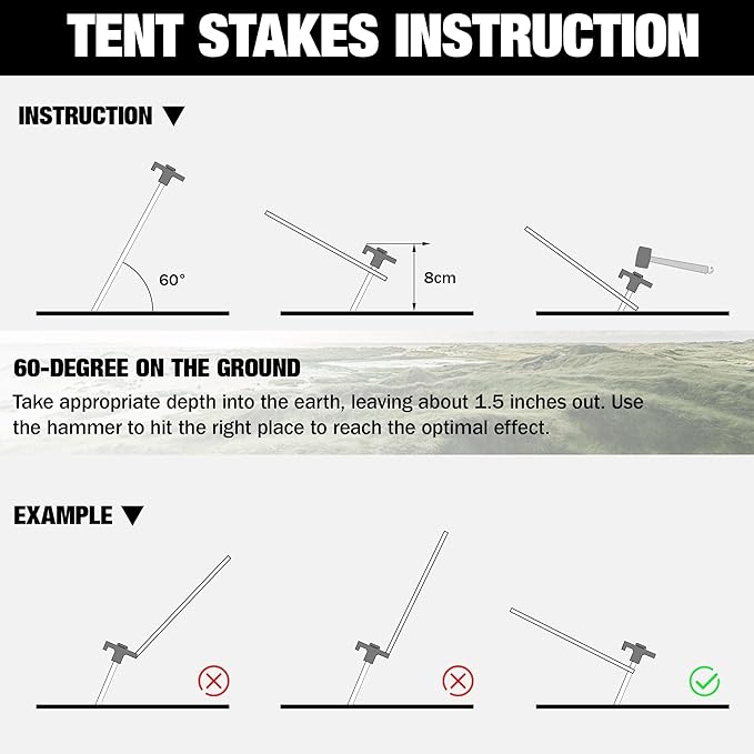 WORKPRO Tent Stakes and Hammer Set, 16oz Rubber Mallet Hammer, Wooden Handle, 10PC Heavy Duty Metal Tent Stakes and Storage Bag, DIY Woodworking, Camping Accessories for Ground, Camp and Garden