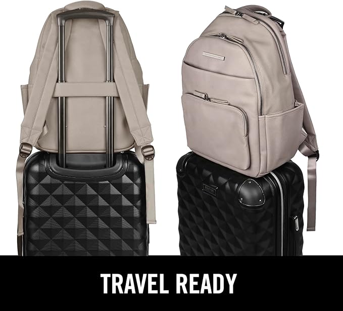 Kenneth Cole REACTION Marley Vegan Pebble Leather Backpack, Taupe, 15" Laptop