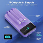 Portable Charger 40800mAh with 3 Built-in Cable,PD 25W USB C in&Out Power Bank Fast Phone Charging,QC4.0 LED Display 5 Output External Battery Pack Compatible with iPhone 16/15,Samsung Android-Purple