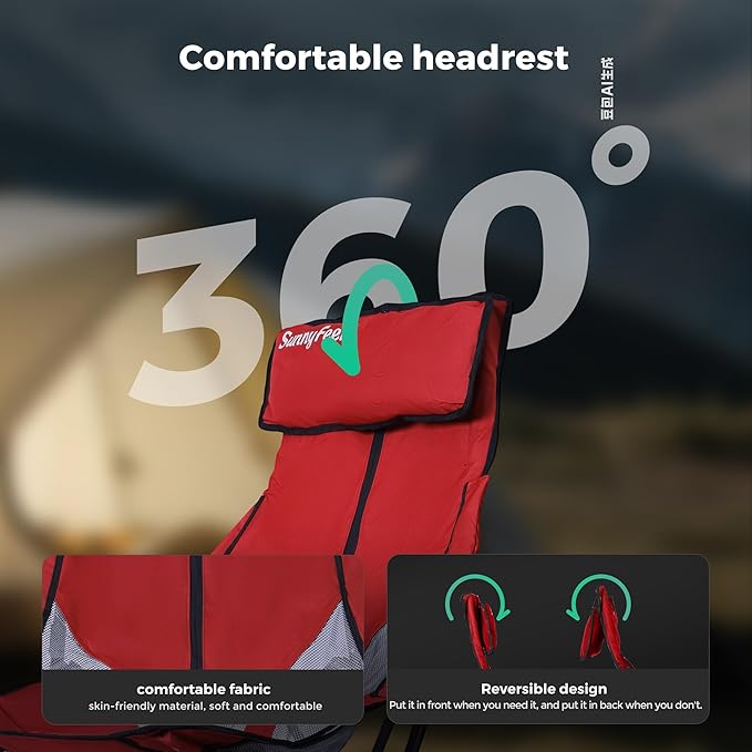 UNNYFEEL High Red Camping Chair for Adults, Lightweight Camping Chair Support 300 lbs Heavy Duty, Compact Folding Chair Design, Portable & Collapsible Camping Chairs for Outdoor, Camp, Beach, Picnic