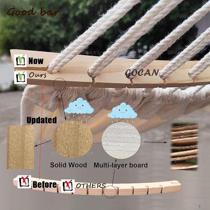 Double Hammock 2 Person Extra Large 220x150cm Total Length 330cm Load 500lb Canvas Cotton Hammock for Patio Porch Garden Backyard Lounging Outdoor and Indoor with Removable Spreader bar