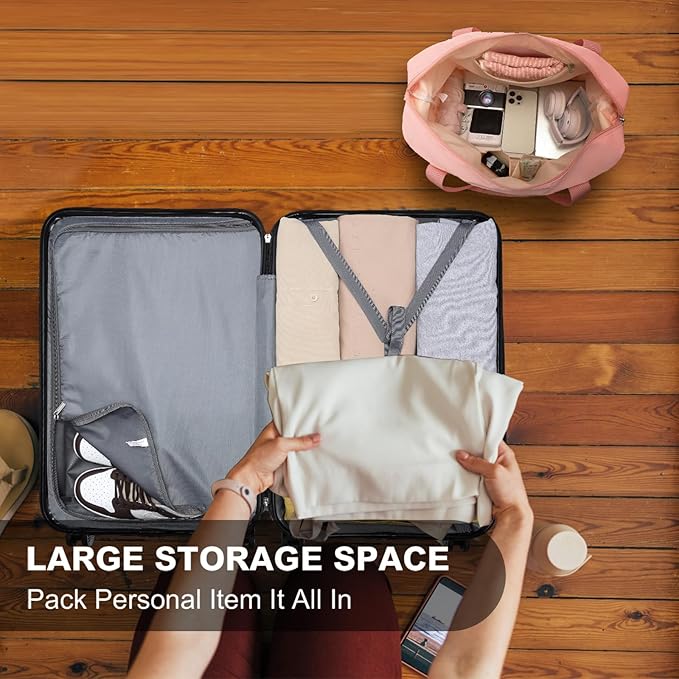 Kono Luggage Set 4 Piece Carry On Hardside Luggage with TSA Lock Spinner Wheels Carry On Suitcase Nude/Rose Pink