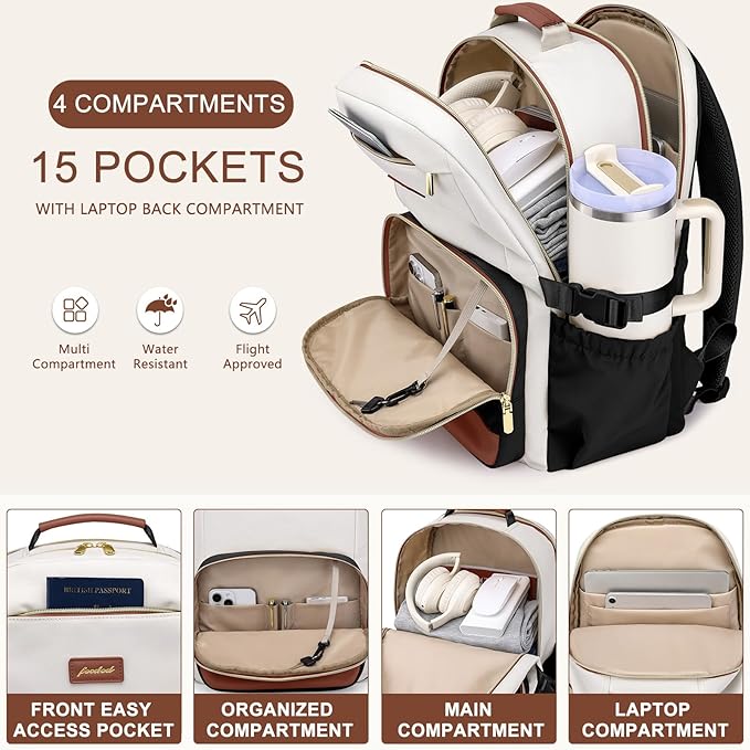 Laptop Backpack for Women Bookbag: 15.6 inch Work School Backpacks with Pouch Pocket for Large Capacity Cup & USB Charger College Book Bag Travel Business Nurse Teacher Bookbags Anti-theft Back Pack