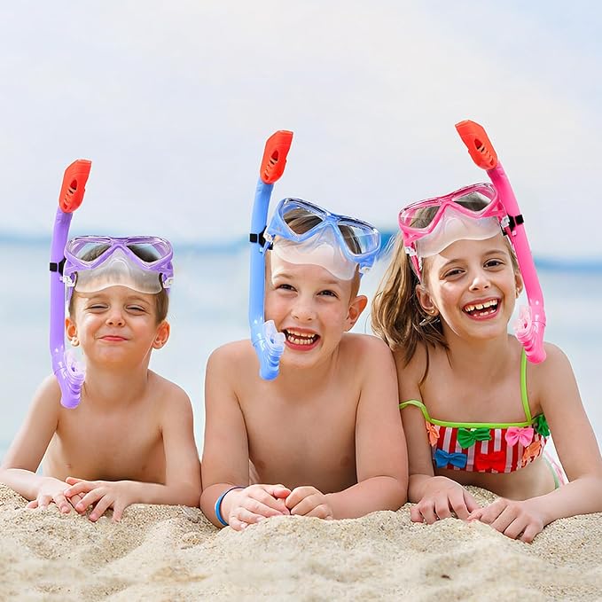 Kids Snorkel Set Dry Top Snorkeling Gear for Kids Youth Boys Girls Junior Age 5-15,Tempered Glass Swimming Diving Mask and Snorkel Set 180 Degree Panoramic View