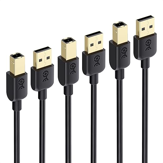 Cable Matters Short 3-Pack USB Printer Cable - 3ft, USB A to B Cable, Compatible with Printer, External Hard Drive, Audio Interface, Scanner, MIDI Controller, MIDI Keyboard, Black