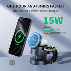 4 in 1 Magnetic Wireless Charging Station,15W Fast Charging with Adjustable Night Light for MagSafe Charger Stand,3 in 1 Wireless Charger for iPhone 17/16/15/14/13 Pro Max,Apple Watch & AirPods