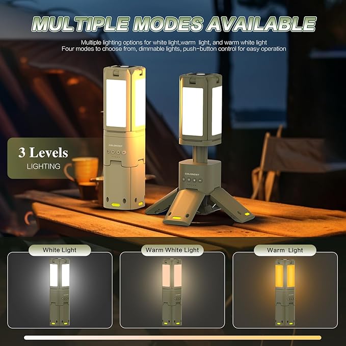 Wireless Magnetic Camping Light with Telescoping Pole (285-1100mm) - 3 Mode Dimmable LED, 14000mAh Portable Power, Waterproof Design for Tent & Outdoor Emergencies