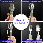 2Pcs Detachable Camping Utensils Cutlery Set, Caudblor Portable 4 in 1 Stainless Steel Travel Utensil, Foldable Knife Fork Spoon Bottle Opener, Multi Function Eating Flatware Tableware(Green Black)