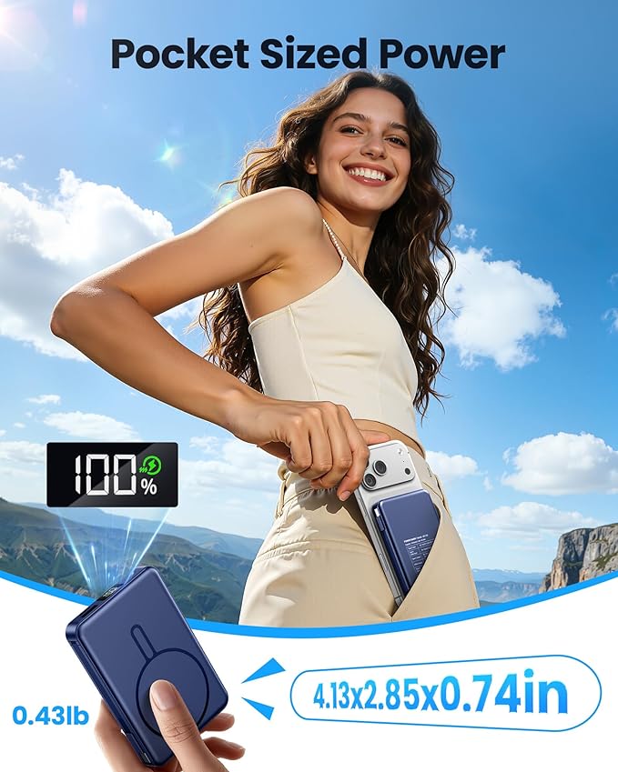 Magnetic Portable Charger, 22.5W Power Bank Fast Charging 10000mAh, Portable Charger with Built in Cable, for Magsafe Battery Pack Compatible with iPhone 17/16/15/14/13/12 Pro/Pro Max, Samsung Series