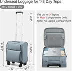 Hanke 16 Inch Underseat Carry On Luggage with Spinner Wheels for Airline, Small Softside TSA Approved Luggage Lightweight Rolling Suitcases Under Seat Travel Carry-On Bag(Grey)