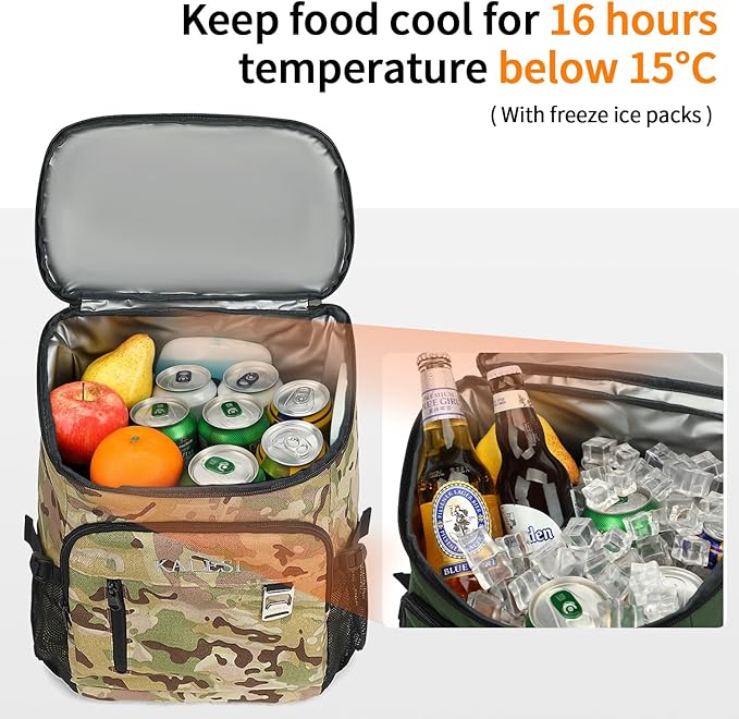 Kalesi Cooler Backpack 36 Cans Lightweight Insulated Backpack Cooler Leak-Proof Travel Camping Lunch Backpack Outdoor Cutlery Backpack for Men and Women
