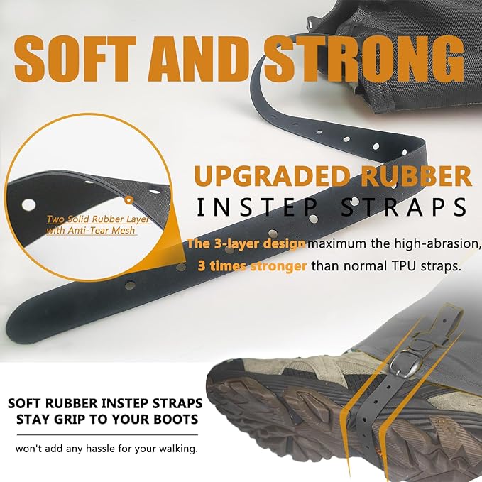 Frelaxy Leg Gaiters Ultra HIGH-Performance Hunting Gaiters, 100% Waterproof Hiking Gaiters with Upgraded Rubber Foot Strap, Adjustable Snow Boot Gaiters