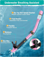 Snorkel Set Adults Snorkeling Gear Anti-Fog Panoramic View Swim Mask Dry Top Snorkel Kit with Carry Bag for Snorkeling Scuba Diving Swimming Travel