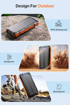 Solar Power Bank 49800mAh Wireless Portable Charger with USB-C 15W Fast Charging with 4 Built-in Cables LED Flashlight Battery Pack Compatible with iPhone, iPad, Galaxy, Perfect for Camping, Hiking
