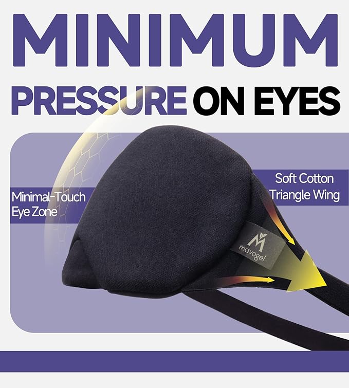 Mavogel Cotton Sleep Eye Mask - Updated Design Light Blocking with Adjustable Nose Bridge, Soft and Comfortable Night Eye Mask for Men Women, Eye Blinder for Shift Work, Includes Travel Pouch, Black