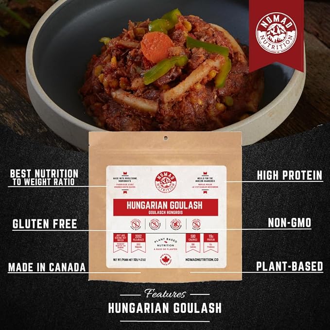 Nomad Nutrition Hungarian Goulash | Instant Freeze Dried Backpacking & Camping Food | Plant-Based, Non-GMO Hiking Meals with High-Energy, Vegan, Gluten-Free | 56g - 2 Pack