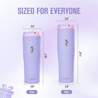 Coolflask Water Bottle 40 oz Fits Car Cup Holder, Slim Tumbler Stainless Steel with Straw & Handle, Vacuum Flask Leakproof Wide Mouth for Travel Sports Gym, Lavender