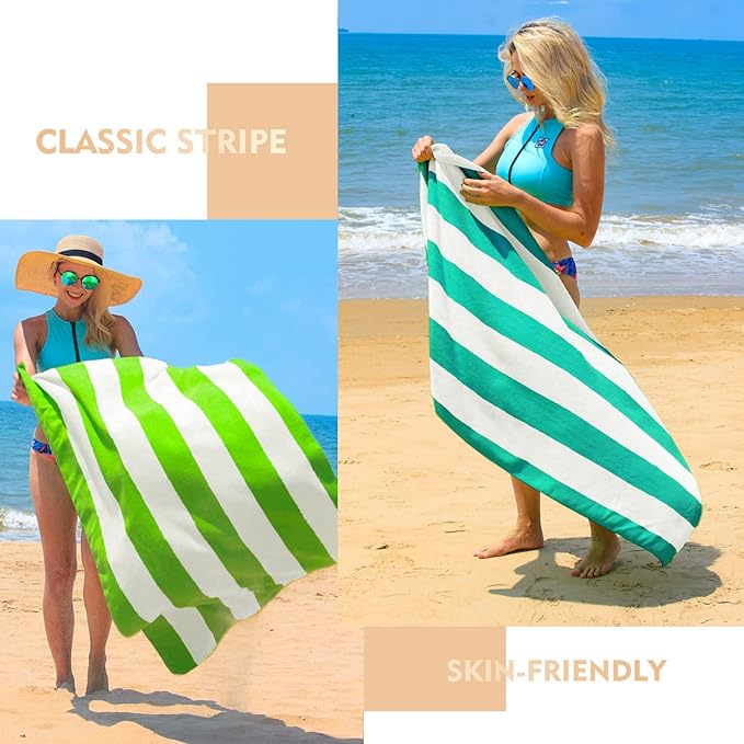 Exclusivo Mezcla 4 Pack Cotton Large 30x60 Inches Soft Cabana Stripe Thick Beach Towel, Super Absorbent Travel Bath Pool Towel (Turquoise)