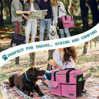 PetAmi Dog Travel Bag, Travel Pet Bag Organizer, Dog Food Travel Bag with Container Collapsible Bowls, Pet Travel Supplies Gift Accessories for Weekend Camping, Puppy Cat Diaper Bag, Pink Large