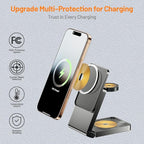 Wireless Charger iPhone Magnetic Charger Station 3 in 1 Charging Station Foldable Magsafe Charger Stand for iPhone 17 16 15 14 13 12 for Apple Watch 10 9 8 7 6 5 4 3 2 SE Ultra for AirPods 4 3 Pro