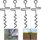 RunNico 4 Pcs Blinds and Tarps Auger Stakes-13 Inch Steel Hunting Blind Stakes-Heavy Duty Forged Steel Tent Stakes for Ground Blinds Tent Camping and Tarps, Black, RN-Hunting-Tent-Stakes-4pcs