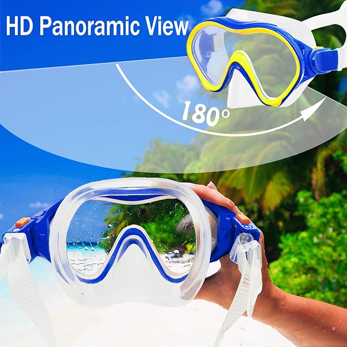 Kids Mask Fins Snorkel Set Snorkeling Packages, with Diving Mask, Snorkel, Adjustable Swim Fins, Mesh Bag, Anti-Fog Anti-Leak Snorkeling Gear for Kids for Snorkeling Swimming Diving