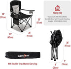 SUNNYFEEL Oversized Folding Camping Chair 2 Pack 500 LBS Heavy Duty Lawn Chairs for Adults Black Portable Folding with Armrest, Cup Holder, Pocket ＆Bag for Outdoor Camping/Beach/Travel/Picnic/Fishing