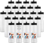 50 Strong Bulk Water Bottles | 24 Pack Sports Bottle | 22 oz. BPA-Free Easy Open with Pull Top Cap | Made in USA | Reusable Plastic Water Bottles for Adults & Kids | Top Rack Dishwasher Safe