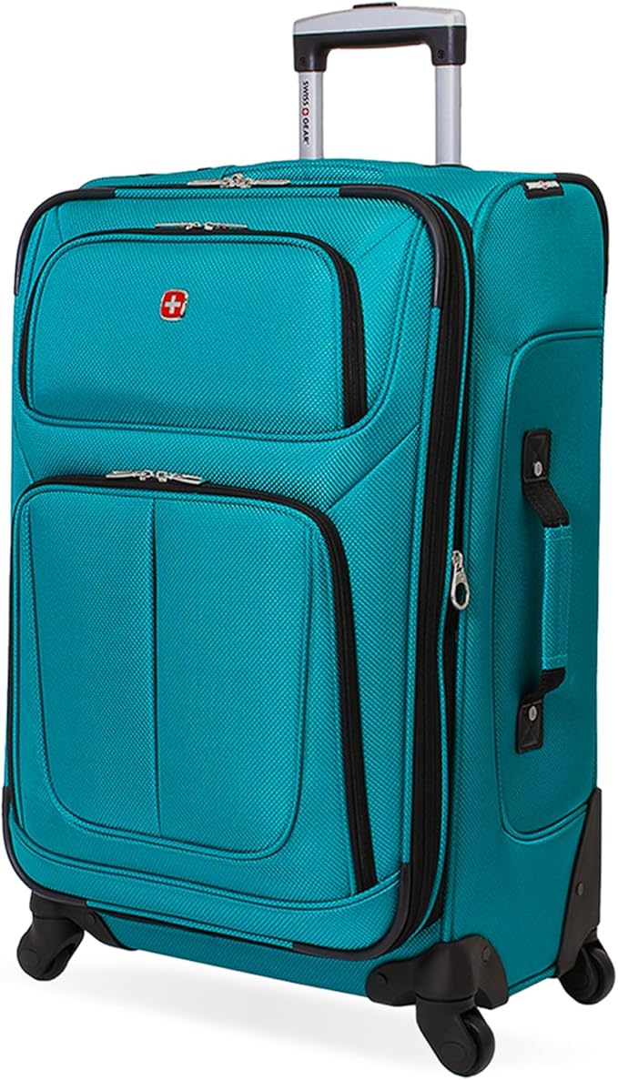 SwissGear Sion Softside Expandable Luggage – Medium Checked Suitcase with 360 Degree Wheels & Retractable Handle – 25 Inch, Perfect for 1-7 Night Trips – Teal