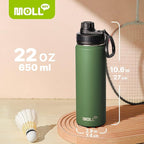 Insulated Water Bottle-22 oz Stainless Steel Vacuum Wide Mouth Sports Water Bottle with Silicone Boot-Reusable Metal Leak Proof Travel Water Flask for Boys (Grass Green)