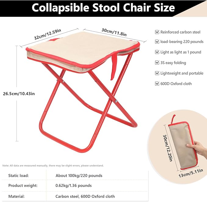 Camping Stool 12 Inch Portable Folding Stool with Carry Bag Weight Load 220lbs Portable Stool for Camping Fishing Hiking BBQ White