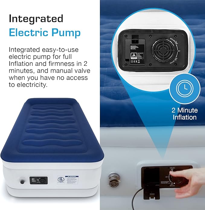 Active Era Luxury Twin Size Air Mattress (Single) - Elevated Inflatable Twin Air Bed, Electric Built-in Pump, Raised Pillow & Structured I-Beam Technology, Height 21" (Inc Pillow)