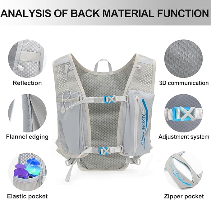 INOXTO Running Hydration Vest Backpack,Lightweight Insulated Pack with 1.5L Water Bladder Bag Daypack for Hiking Trail Running Cycling Race Marathon for Women Men