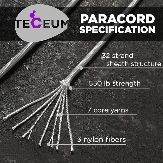 TECEUM 5/32" Paracord Rope 1000 – 1000ft / 200ft / 100ft / 50ft – Tactical Parachute Cord 4mm – 45+ Colors – Nylon String for Survival & Camping Gear – Stripe Cord for Survival – Utility Rope