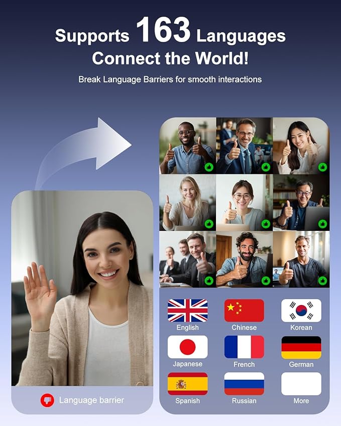 Open Ear Earbuds - Comfort Clip-On Earbuds, Lightweight Open Ear Headphones with 163 Languages AI Translation and Anti-Drop Design, 48H Play Bluetooth 5.4 Fit Sports Travel
